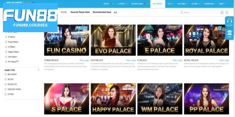 Các sảnh casino fun88
